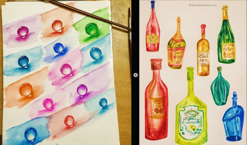 Watercolor wine bottles